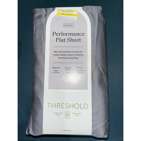 Threshold 400 Thread Count Performance Flat Sheet Dark Gray Queen* - Picture 1 of 2